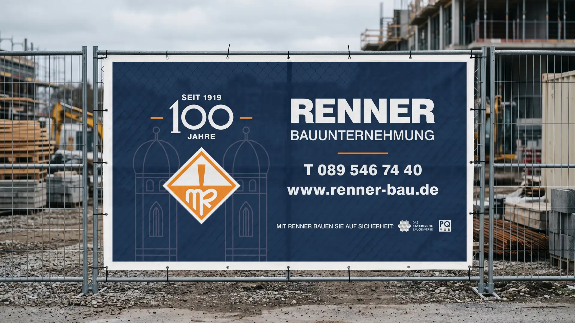 FW-Design Leistungen Print-Design Bauzaun-Banner Michael Renner Bauunternehmung