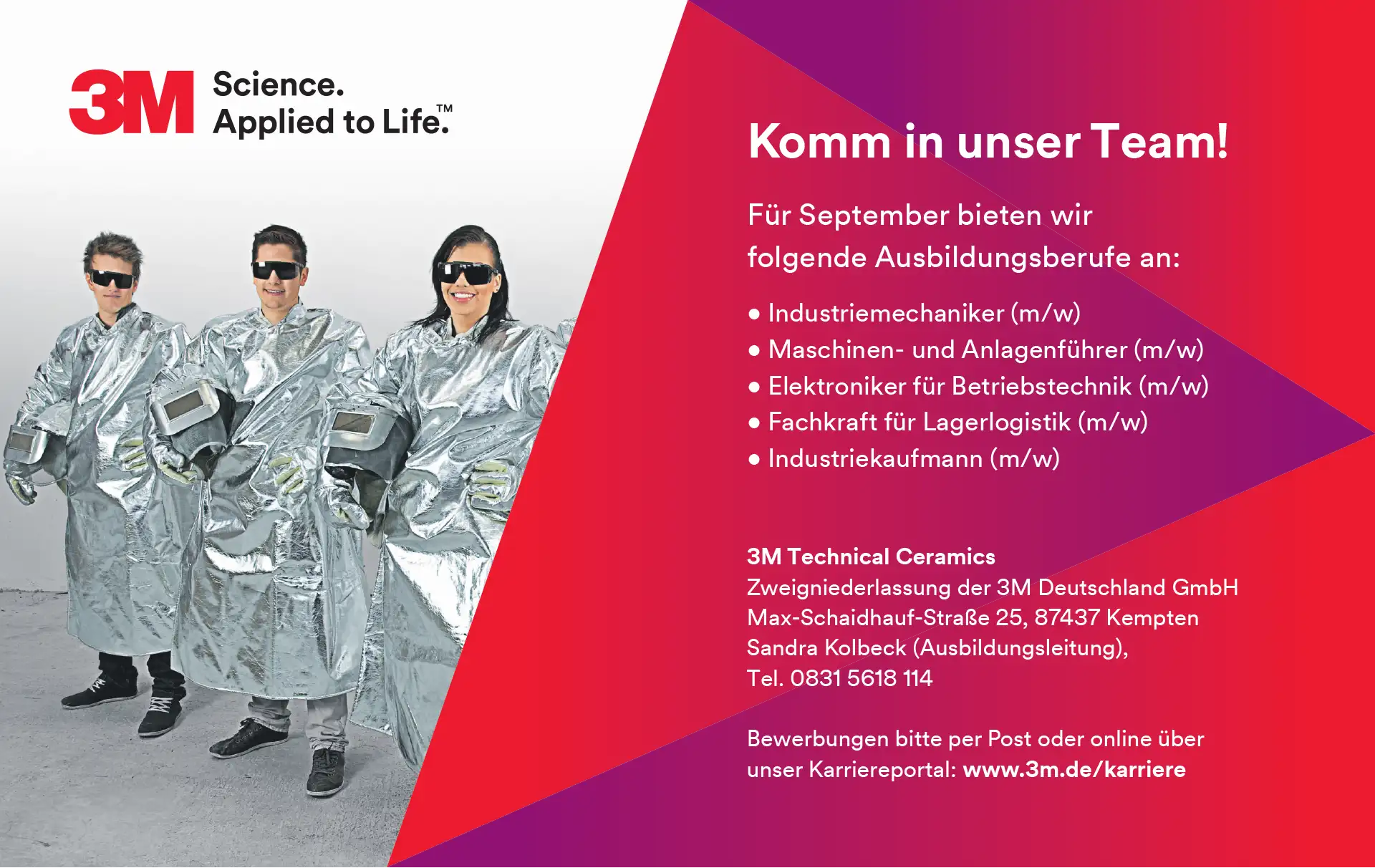 FW-Design Referenz Print-Design Stellenanzeige 3M Technical Ceramics